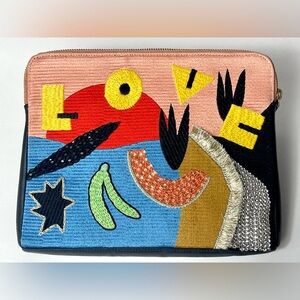 Lizzie Fortunato Jewles Embroidered Leather Love Abstract Large Wristlet Chain